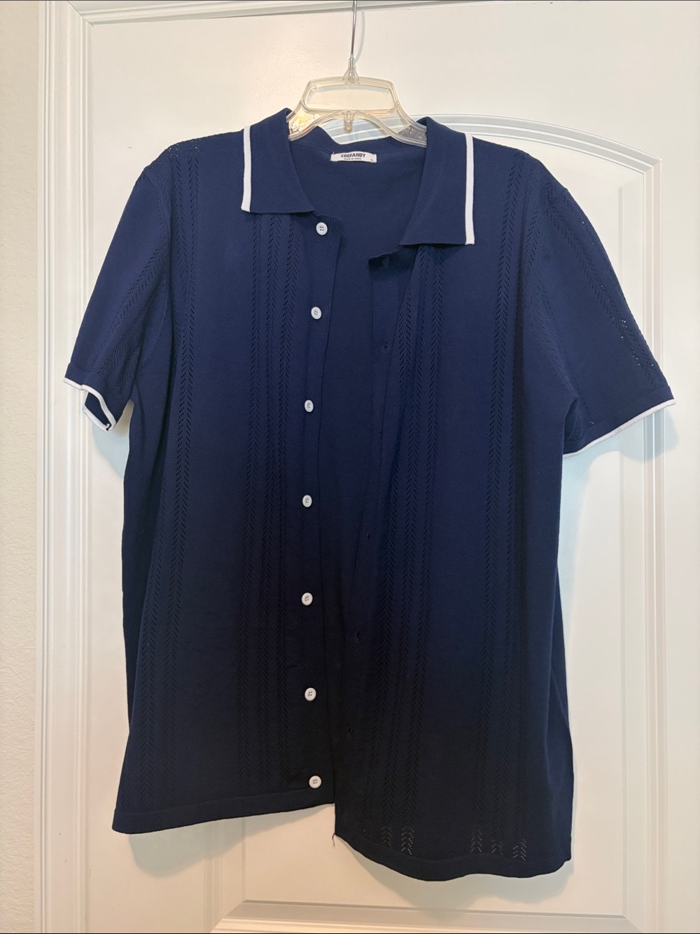Men's Navy Short-Sleeve Button Polo with White Trim